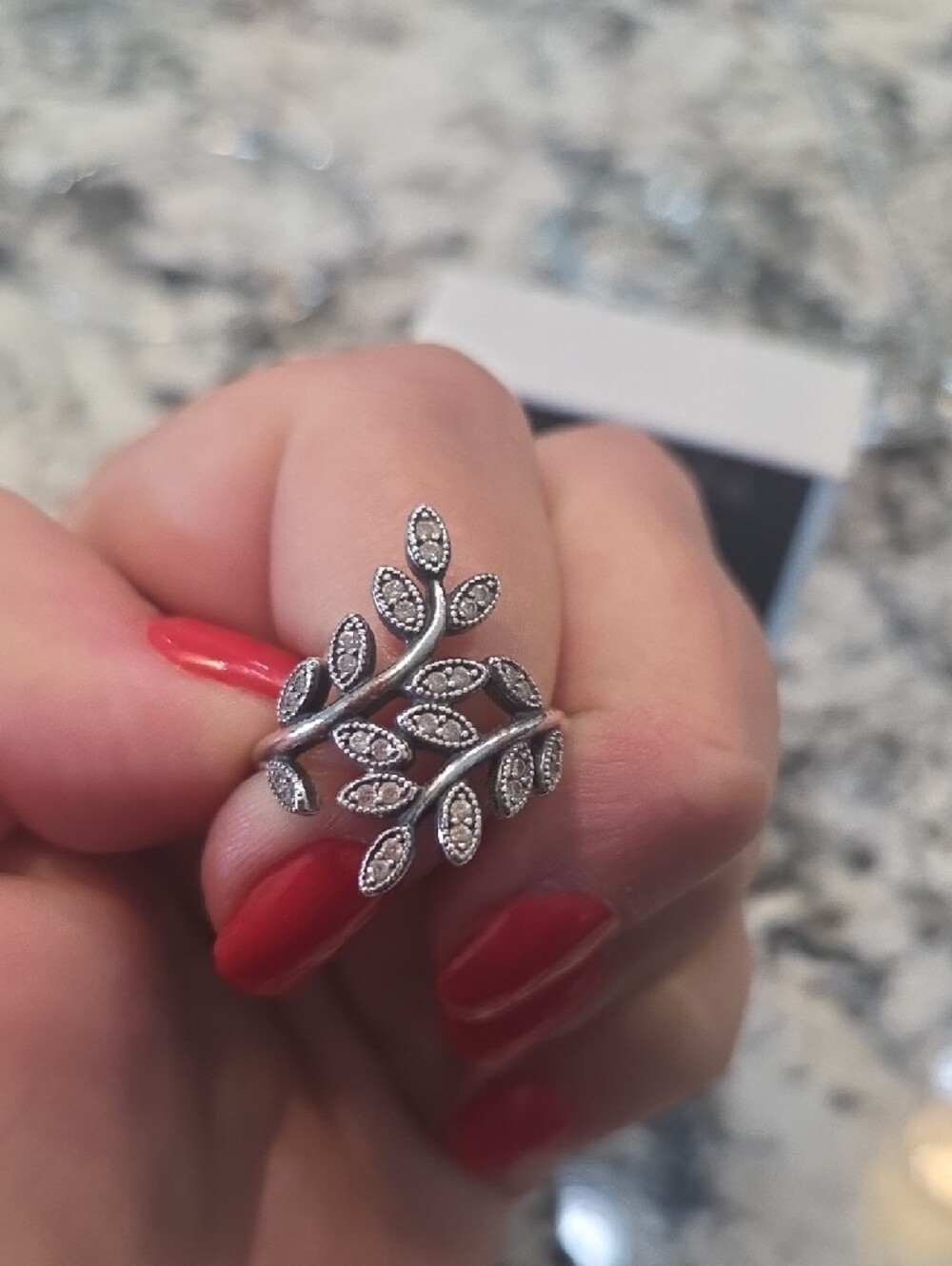 Pandora Silver Leaf Vine Ring with Sparkling Stones - Picture 2 of 4